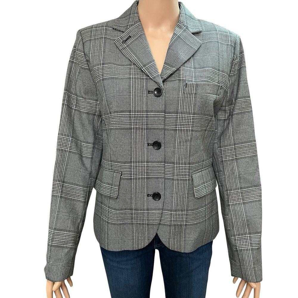 H&M Single Breasted Boxy Blazer Large Houndstooth Plaid Button Preppy Academia